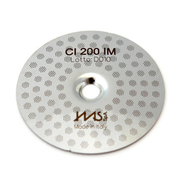 IMS CI 200 IM precizní sítko sprchy hlavy kávovaru ø 51.5 mm se středovým otvorem 5mm, 98 otvorů ø 3mm, Aisi 301 Stainless Steel, Food Safe Certified, integrovaná membrána 200 µM