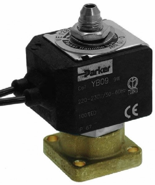 PARKER - elektromagnetický ventil trojcestný - kompletní včetně cívky ventilu PARKER/LUCIFER YB09 220/230V, 9W, 50/60Hz, ochrana IP67