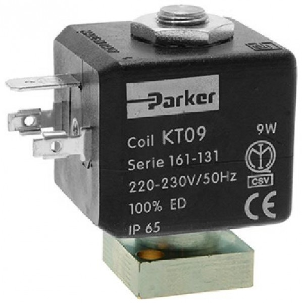 PARKER - elektromagnetický ventil dvoucestný - kompletní včetně cívky ventilu KT09 PARKER/LUCIFER 220/230V, 9W, 50Hz, 100% ED, IP 65