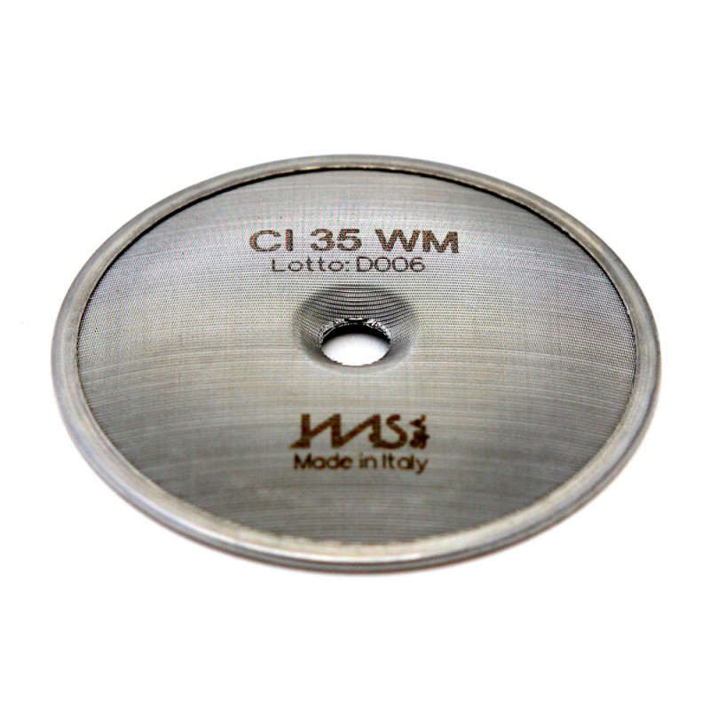 IMS CI 35 WM precizní sítko sprchy hlavy kávovaru ø 51.5 mm se středovým otvorem 5mm, 119 otvorů ø 2mm, Aisi 304 Stainless Steel, Food Safe Certified, integrovaná membrána 35 µM