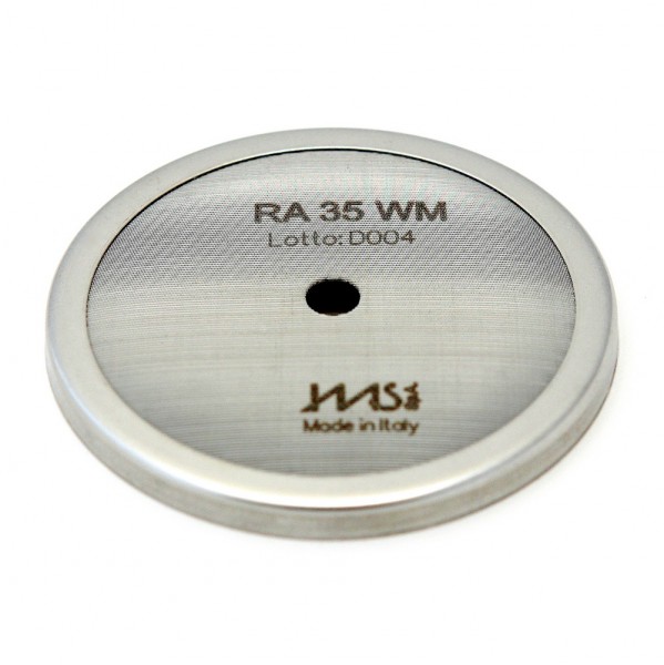 IMS RA 35 WM precizní sítko sprchy hlavy kávovaru ø 57 mm se středovým otvorem 5,5mm, 112 otvorů ø 2mm, Aisi 304 Stainless Steel, Food Safe Certified, integrovaná membrána 35 µM