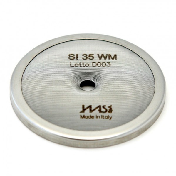 IMS SI 35 WM precizní sítko sprchy hlavy kávovaru ø 57.5 mm se středovým otvorem 6mm, 112 otvorů ø 2mm, Aisi 304 Stainless Steel, Food Safe Certified, integrovaná membrána 35 µM