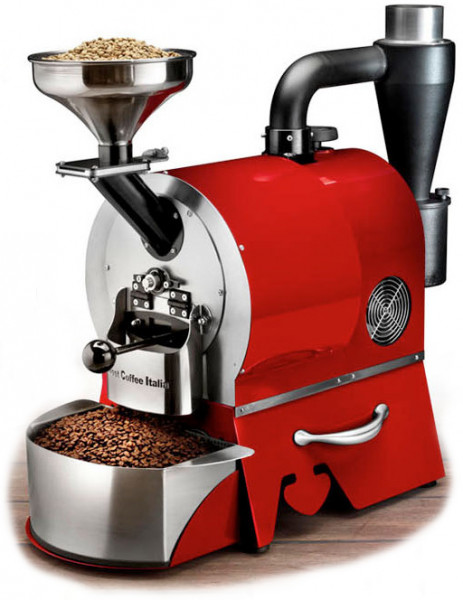 Plně automatický profesionální stroj pro pražení kávy značky Sweet Coffee Italia model GEMMA s kontrolním panelem a mikroprocesorovým řízením - barva červená