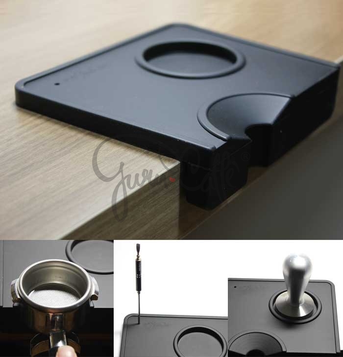 Pěchovací podložka LF Group pod tamper a portafilter s držákem pro teploměr nebo pomůcek a nástrojů pro latte art - materiál pryž