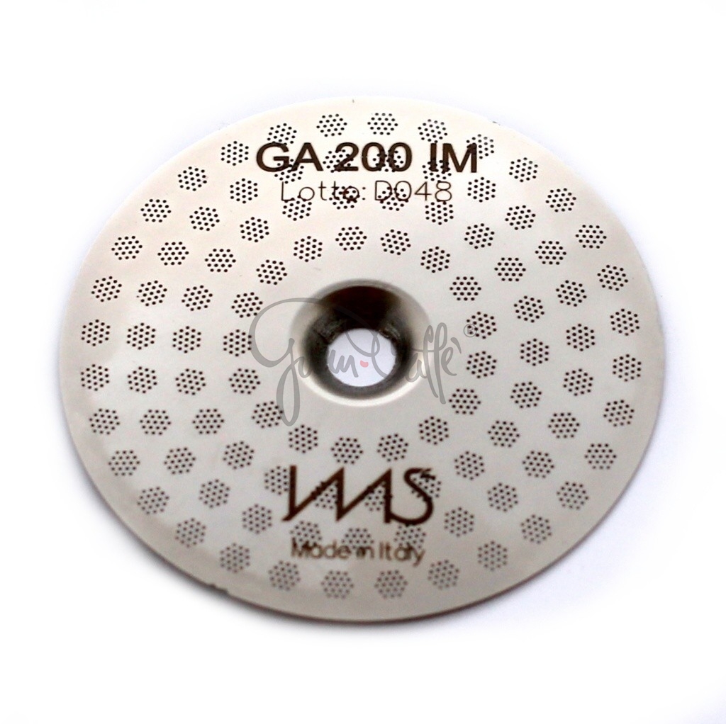 IMS GA 200 IM precizní sítko sprchy hlavy kávovaru ø 55 mm se středovým otvorem 5mm, 98 otvorů ø 3mm, Aisi 316 Stainless Steel, Food Safe Certified, integrovaná membrána 200 µM