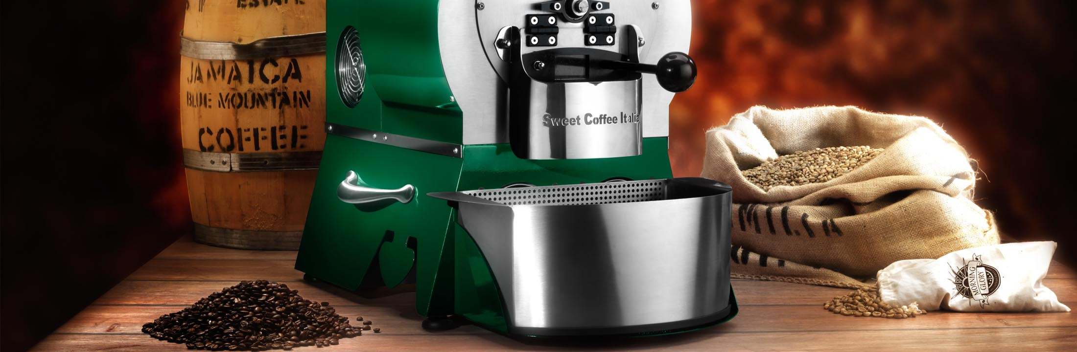 Plně automatický profesionální stroj pro pražení kávy značky Sweet Coffee Italia model GEMMA s kontrolním panelem a mikroprocesorovým řízením - barva černá